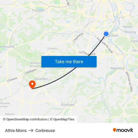 Athis-Mons to Corbreuse map