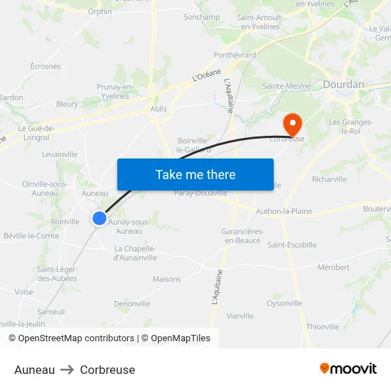 Auneau to Corbreuse map