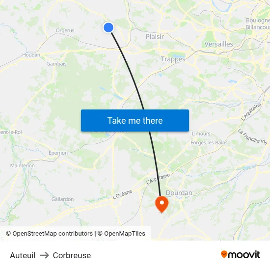 Auteuil to Corbreuse map