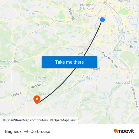 Bagneux to Corbreuse map