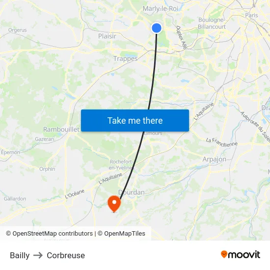 Bailly to Corbreuse map