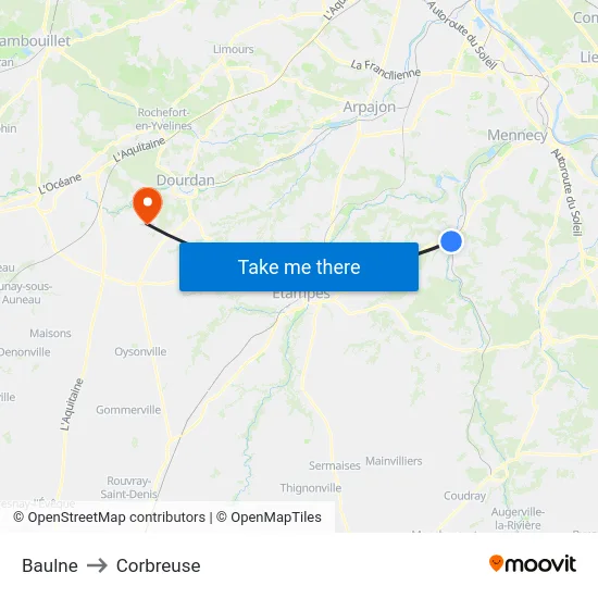 Baulne to Corbreuse map