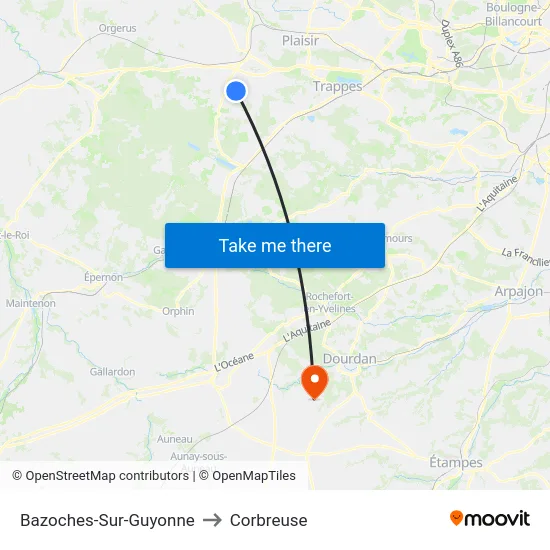 Bazoches-Sur-Guyonne to Corbreuse map