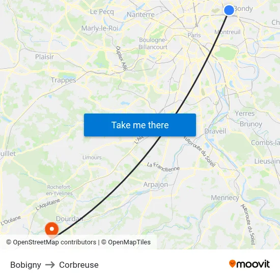 Bobigny to Corbreuse map