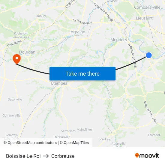 Boissise-Le-Roi to Corbreuse map