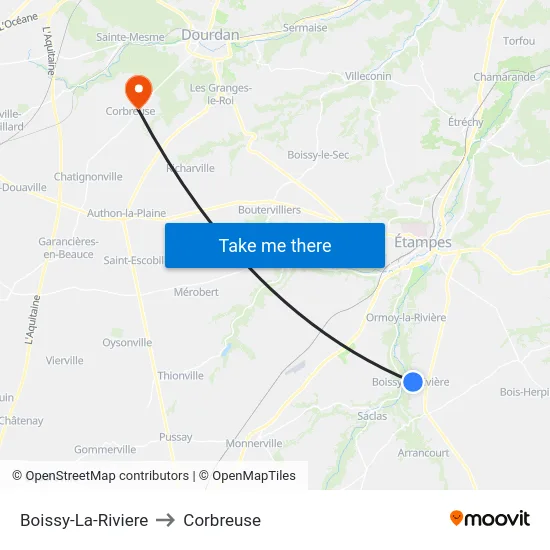 Boissy-La-Riviere to Corbreuse map