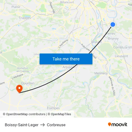 Boissy-Saint-Leger to Corbreuse map