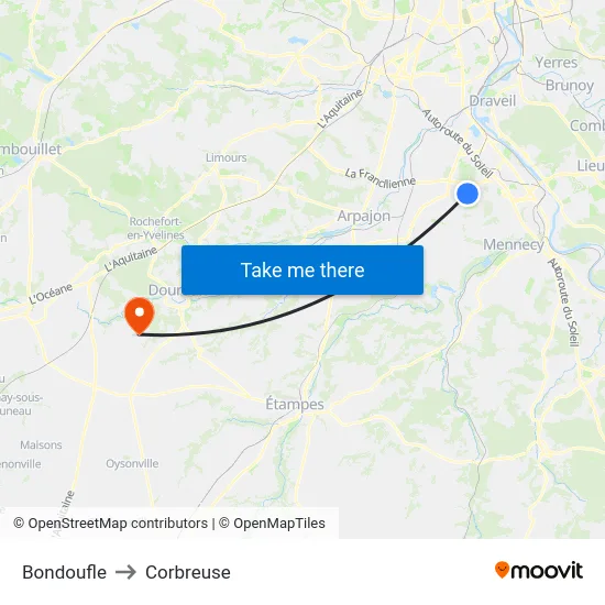 Bondoufle to Corbreuse map