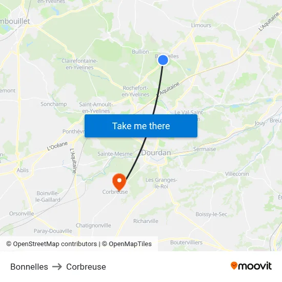 Bonnelles to Corbreuse map