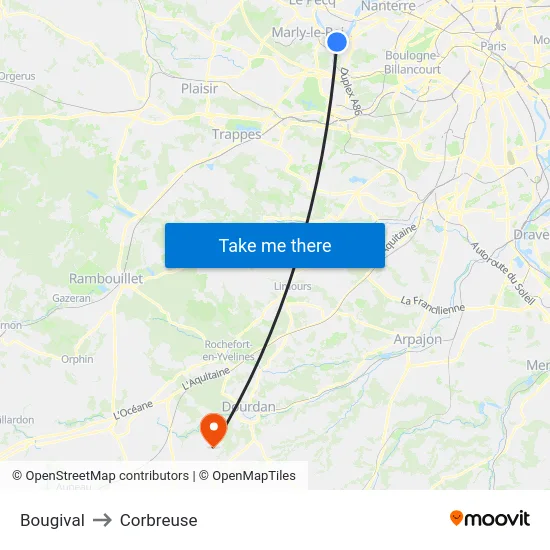 Bougival to Corbreuse map
