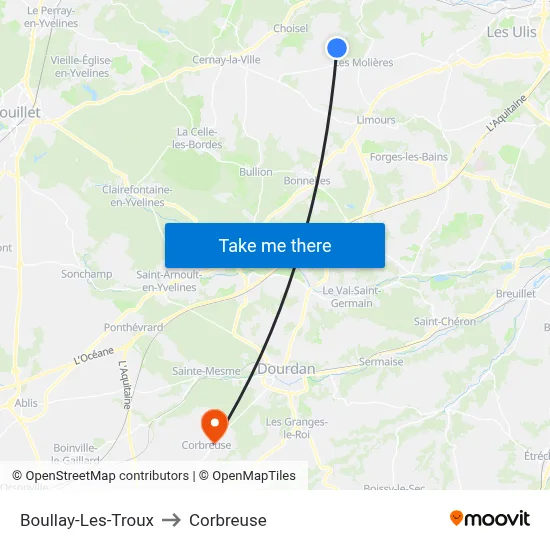 Boullay-Les-Troux to Corbreuse map