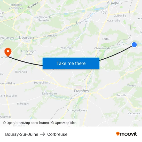 Bouray-Sur-Juine to Corbreuse map