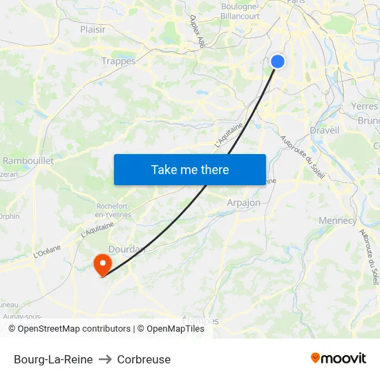 Bourg-La-Reine to Corbreuse map