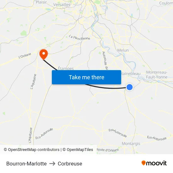 Bourron-Marlotte to Corbreuse map