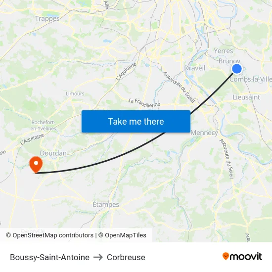 Boussy-Saint-Antoine to Corbreuse map