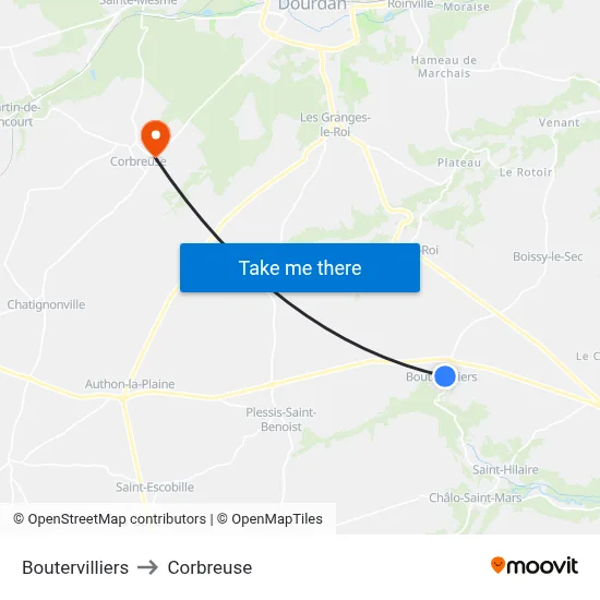 Boutervilliers to Corbreuse map