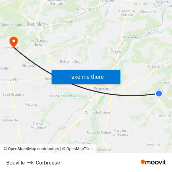 Bouville to Corbreuse map
