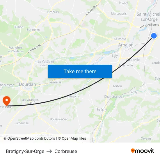 Bretigny-Sur-Orge to Corbreuse map