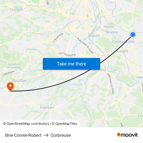 Brie-Comte-Robert to Corbreuse map