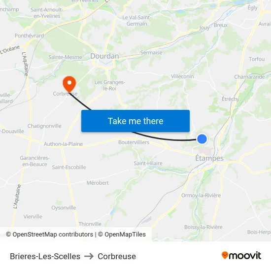 Brieres-Les-Scelles to Corbreuse map