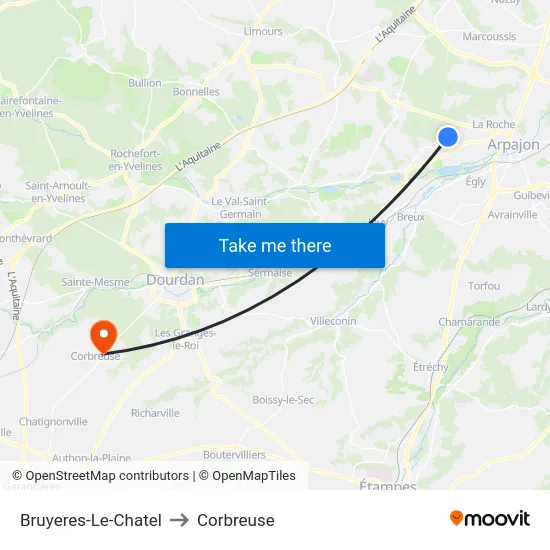 Bruyeres-Le-Chatel to Corbreuse map