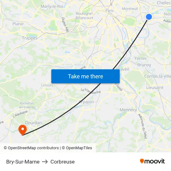 Bry-Sur-Marne to Corbreuse map
