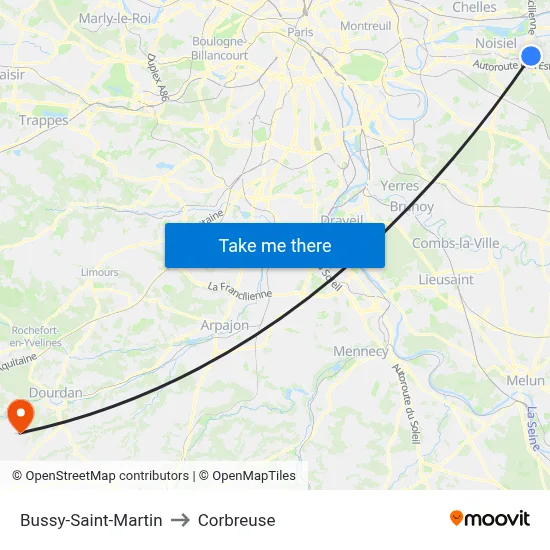 Bussy-Saint-Martin to Corbreuse map