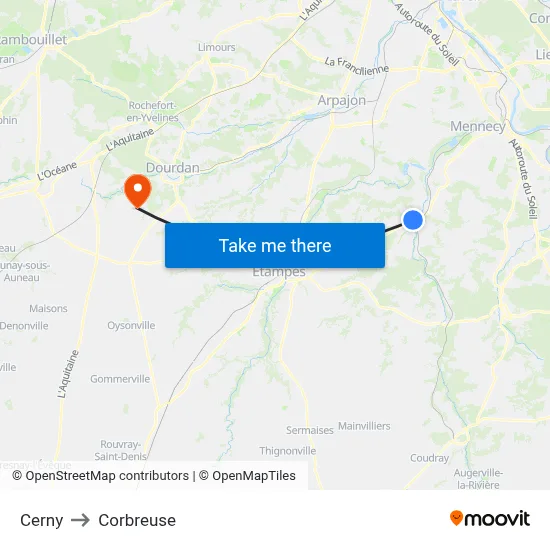 Cerny to Corbreuse map