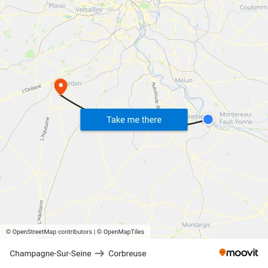 Champagne-Sur-Seine to Corbreuse map