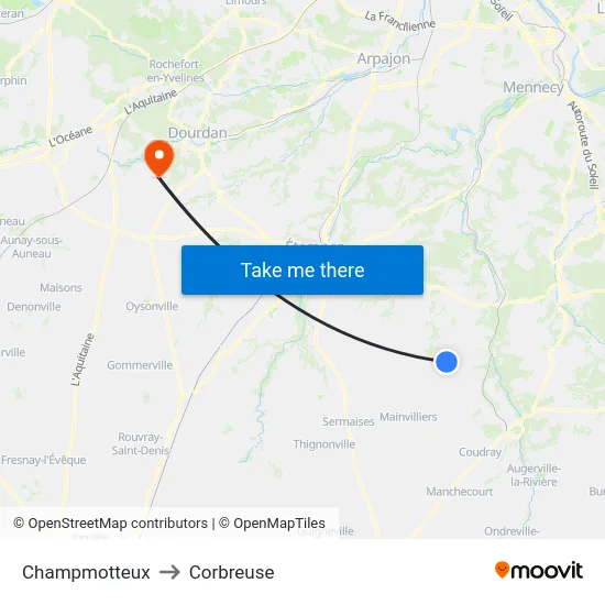 Champmotteux to Corbreuse map