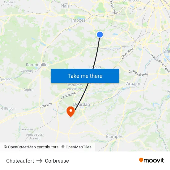 Chateaufort to Corbreuse map