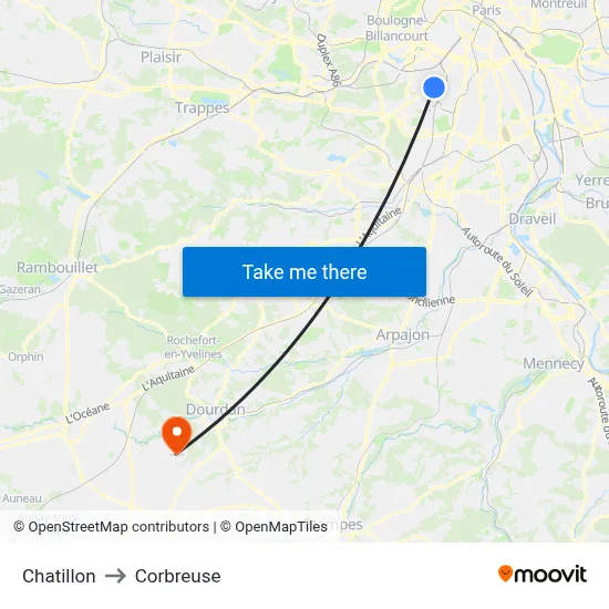 Chatillon to Corbreuse map