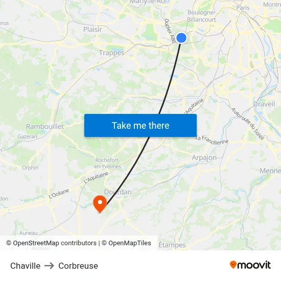 Chaville to Corbreuse map