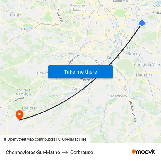 Chennevieres-Sur-Marne to Corbreuse map