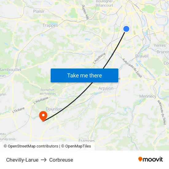 Chevilly-Larue to Corbreuse map