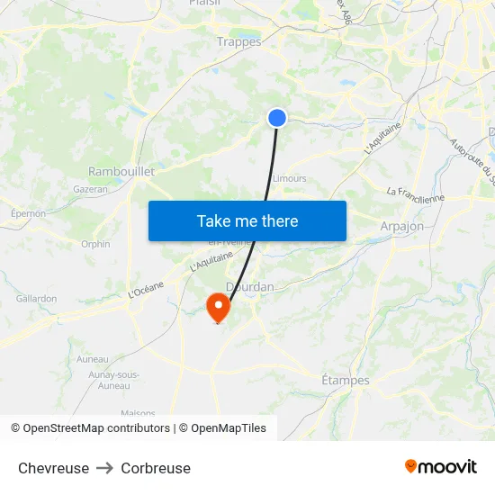 Chevreuse to Corbreuse map