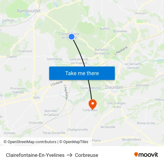 Clairefontaine-En-Yvelines to Corbreuse map