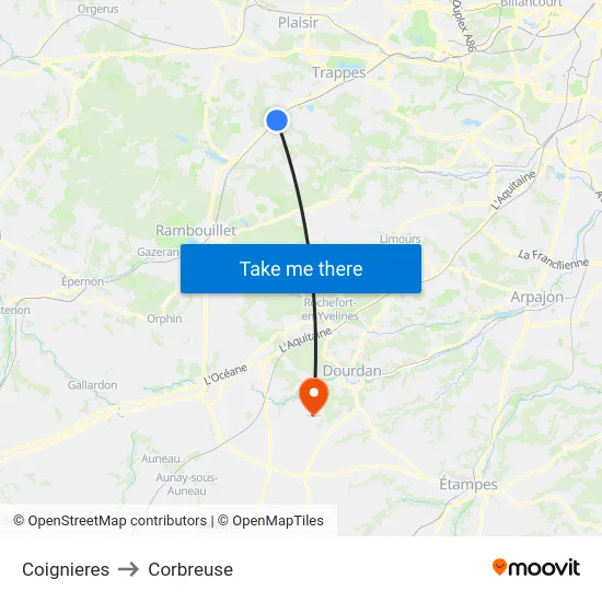 Coignieres to Corbreuse map
