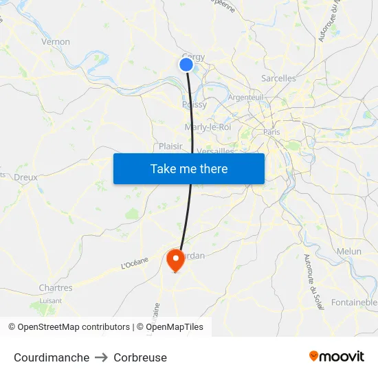 Courdimanche to Corbreuse map