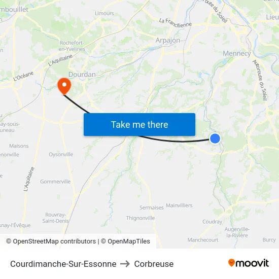 Courdimanche-Sur-Essonne to Corbreuse map