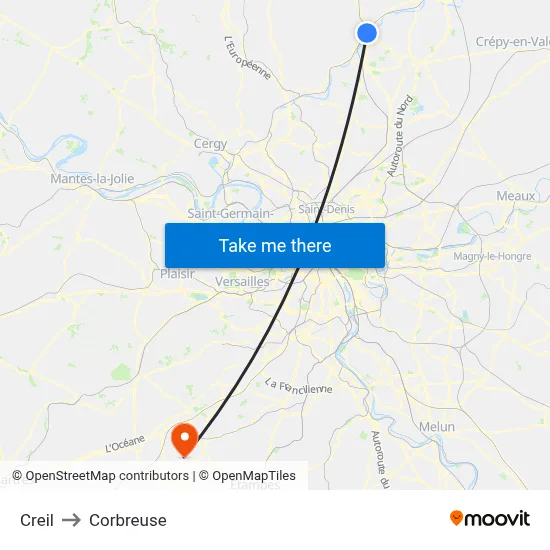 Creil to Corbreuse map