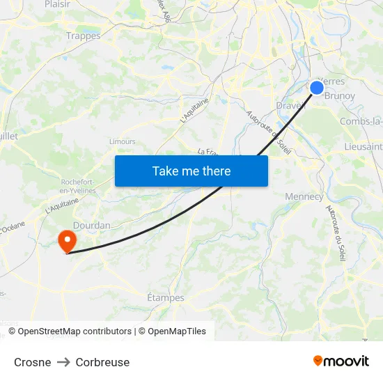 Crosne to Corbreuse map