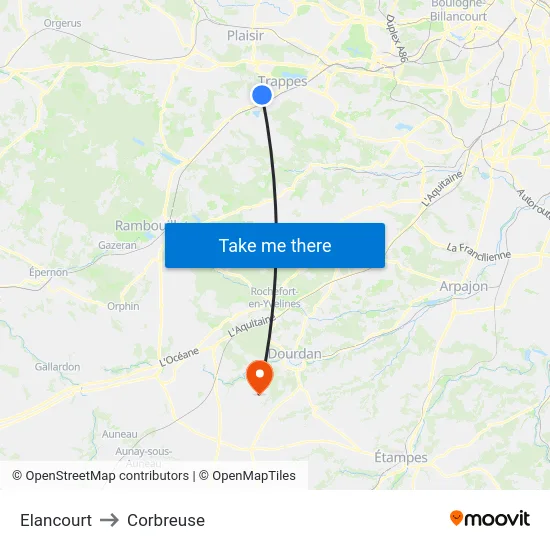 Elancourt to Corbreuse map