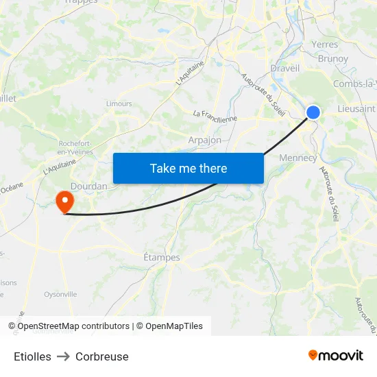 Etiolles to Corbreuse map
