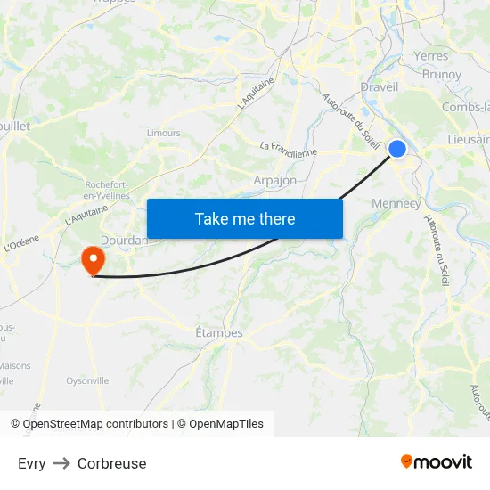 Evry to Corbreuse map