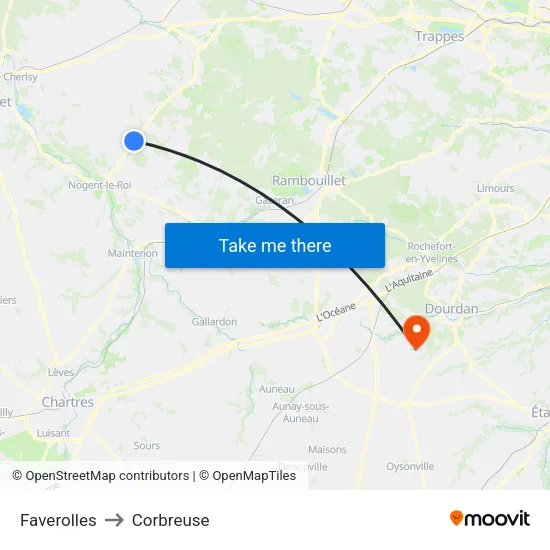Faverolles to Corbreuse map