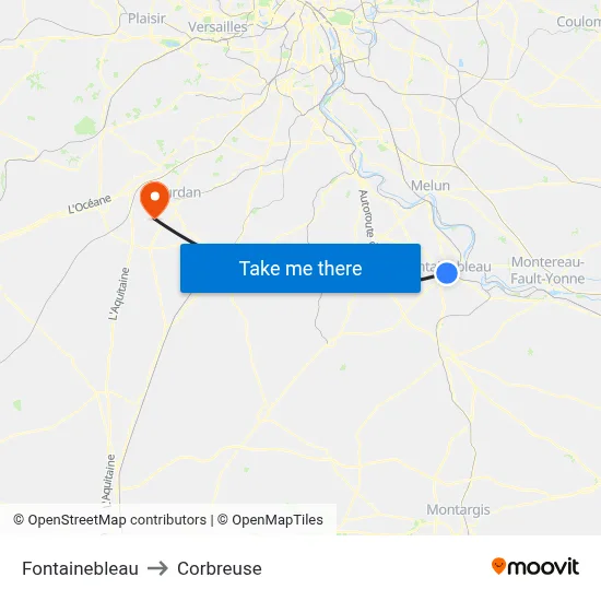 Fontainebleau to Corbreuse map