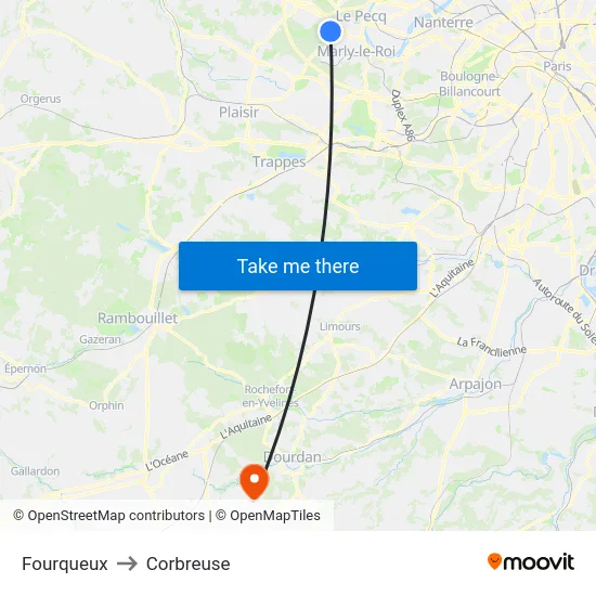 Fourqueux to Corbreuse map