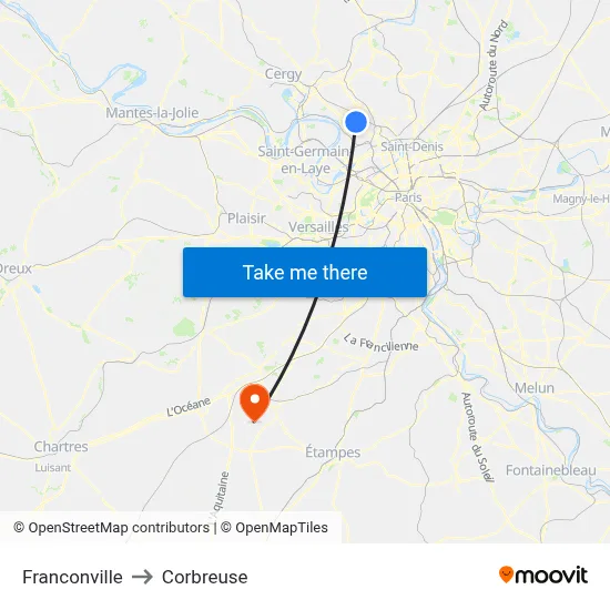 Franconville to Corbreuse map