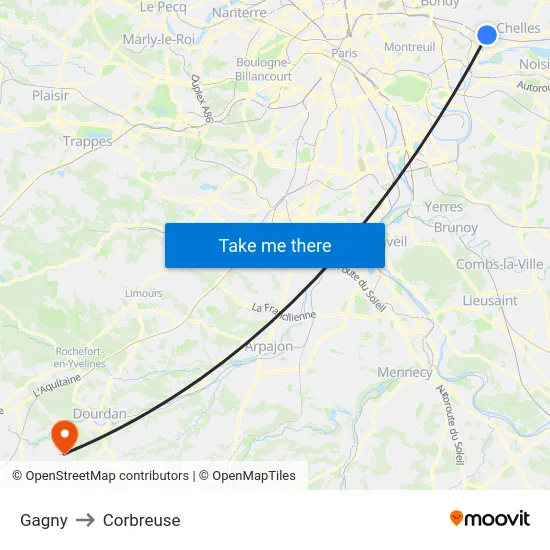 Gagny to Corbreuse map